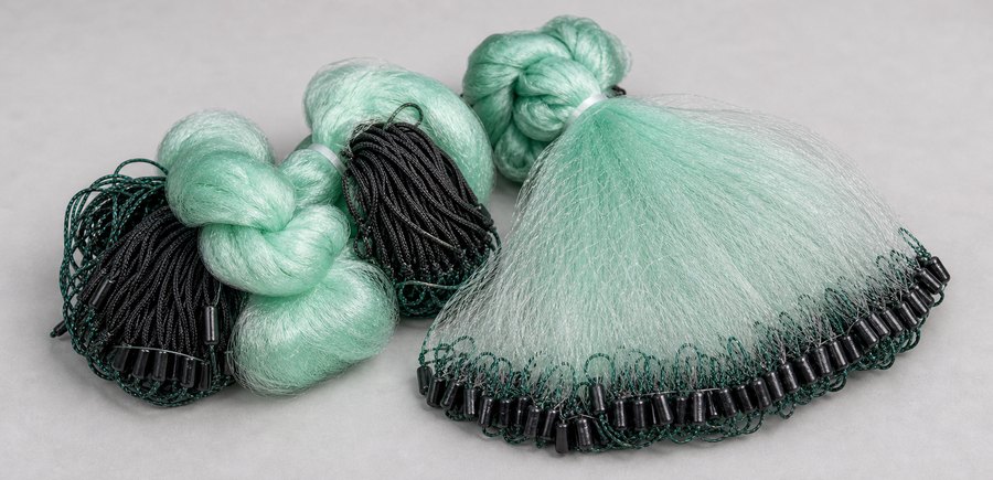 Green silk sticky gill net bundle with rope sinker
