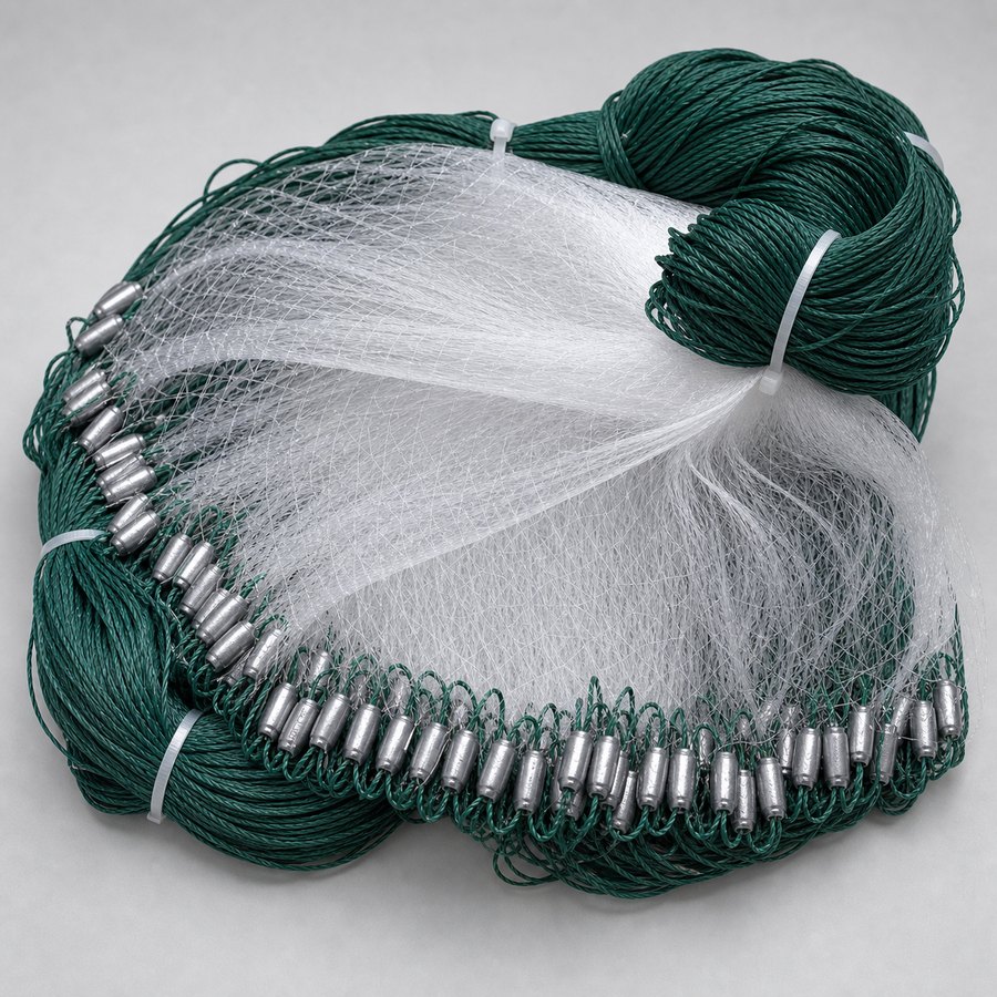 Three-layer sinking trammel fishing net with lead sinkers