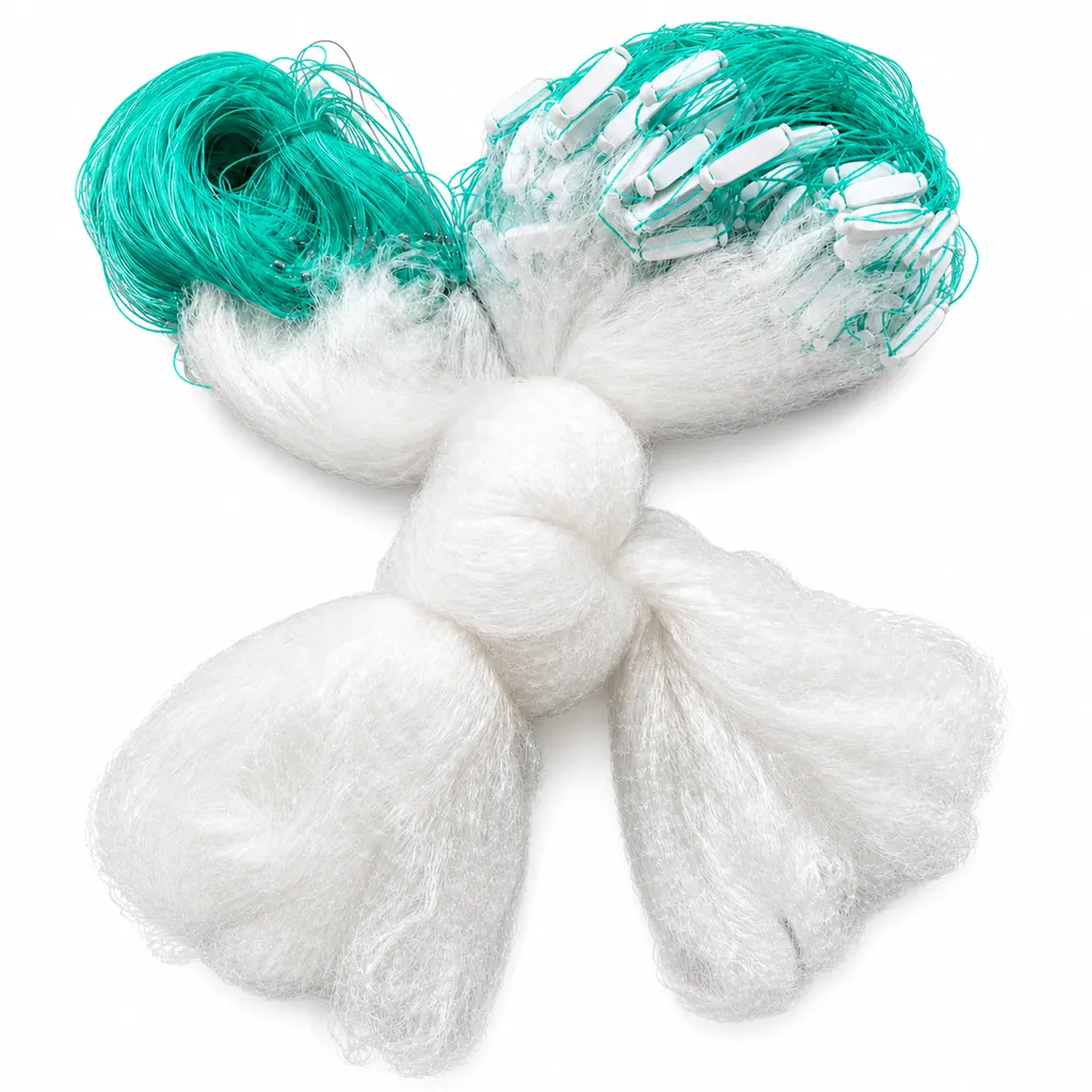 Single-wall floating gill net with visible floatline components