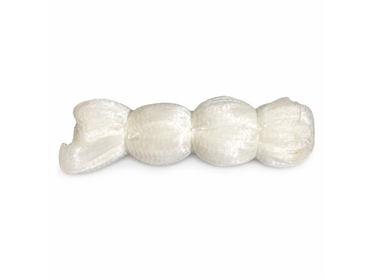 White semi-finished fishing netting bundle on a clean background