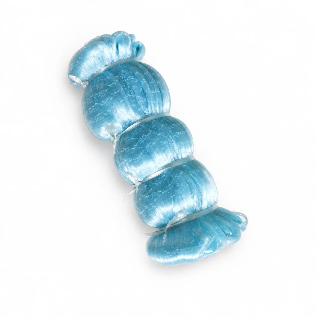 Ice-blue nylon netting bundle on a white background